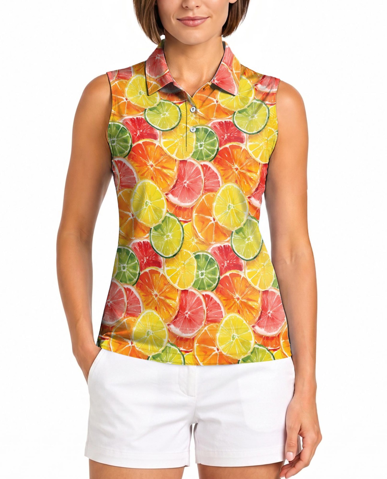 Citrus Fruit Women’s Sleeveless Performance Polo Shirt Summer Golf Tennis
