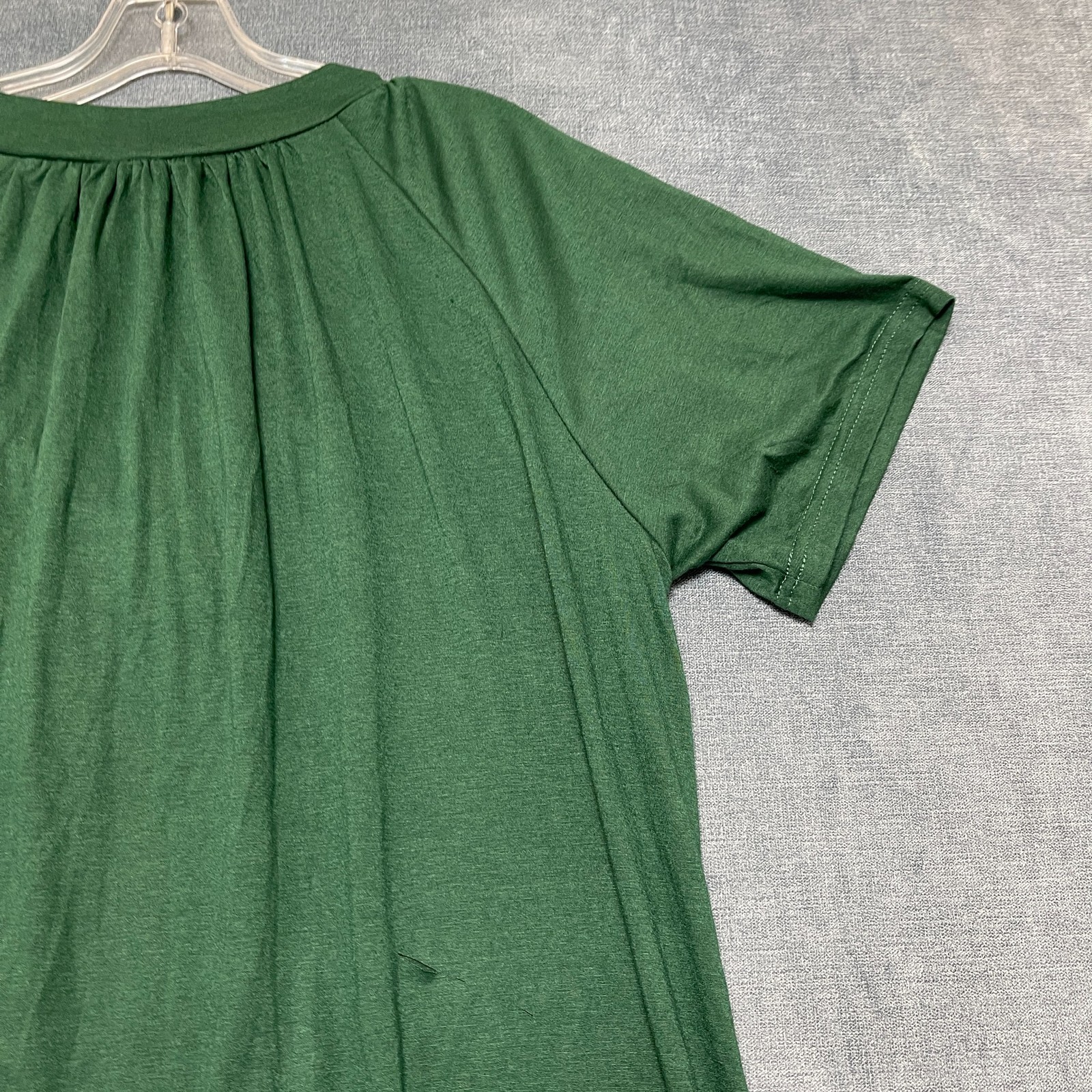 Dokotoo Blouse Top Womens XL Dark Green Summer Wear Pleated V-Neck Shirred Hem