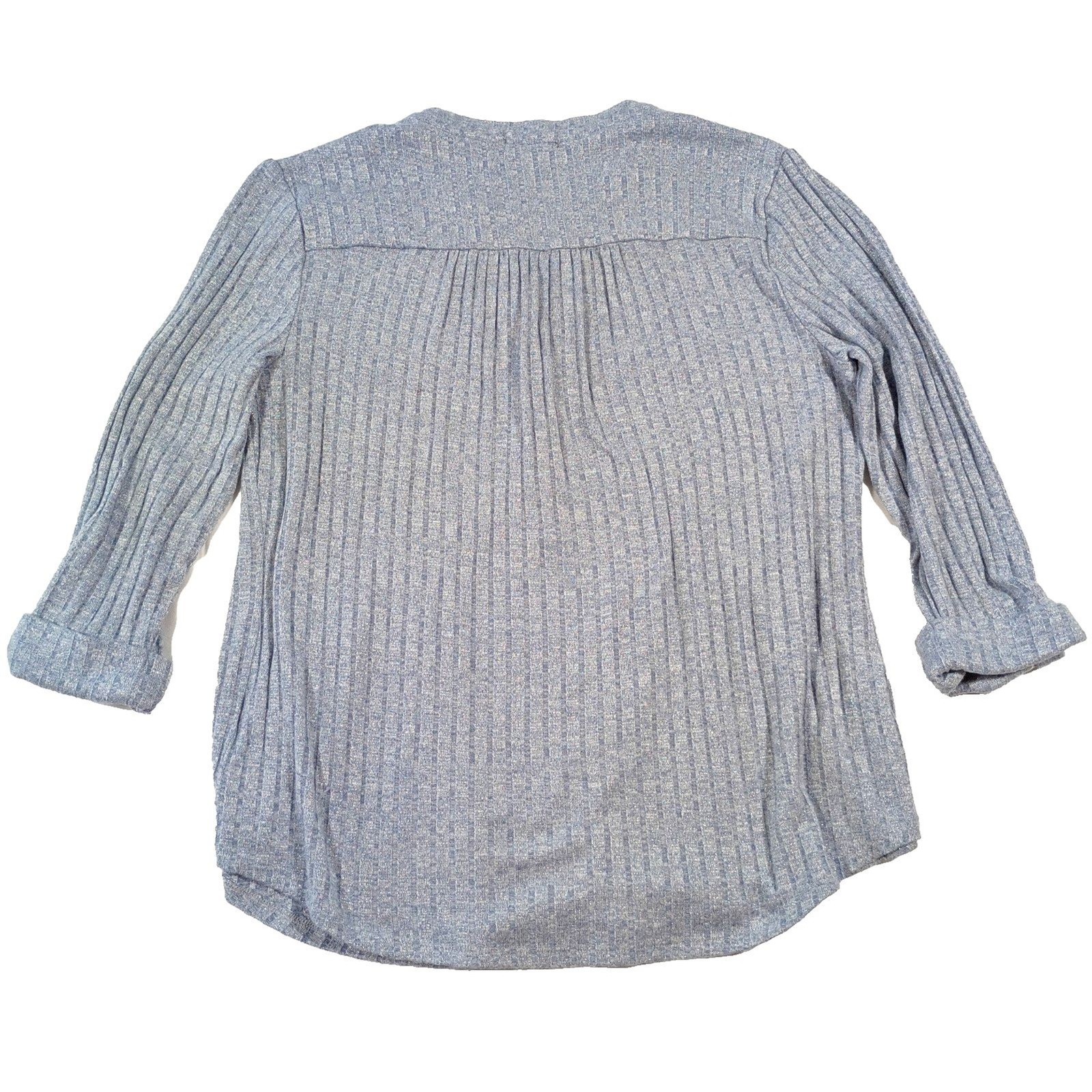 Cocomo Blue and Silver V Neck Swing Sweater Ribbed Button Up Roll Tab Sleeve L