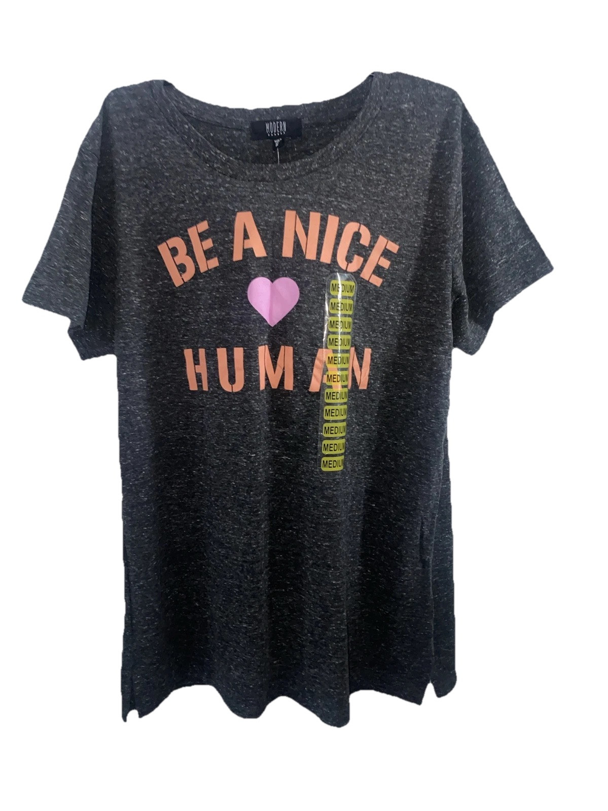 Modern Canvas Woman Grey Statement T-Shirt Be A Nice Human Size M