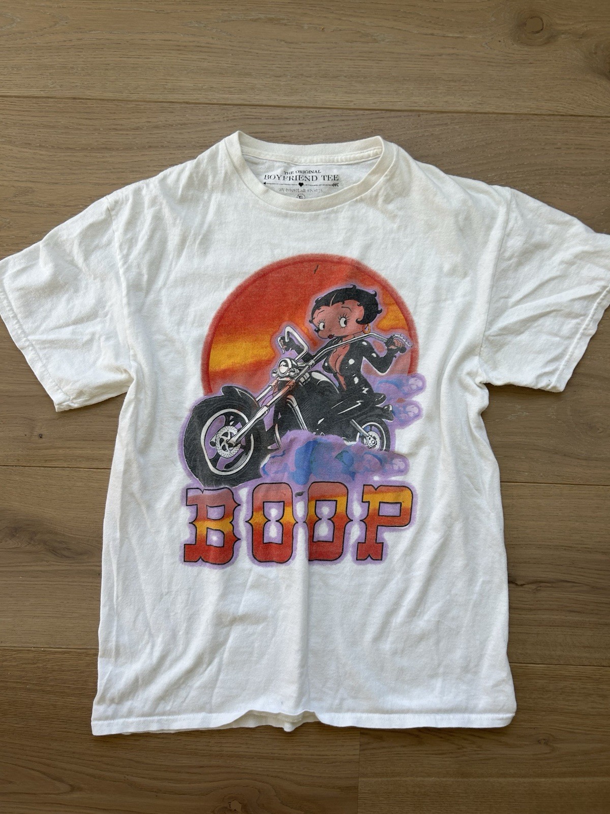 Women’s Betty Boop Motorcycle Sunset T-Shirt Size XL White Short Sleeve Cotton