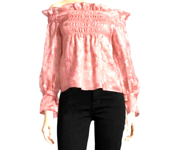 Rebecca Taylor Pink Silk Blend Off The Shoulder Organza Top Blouse Size 2 NWT