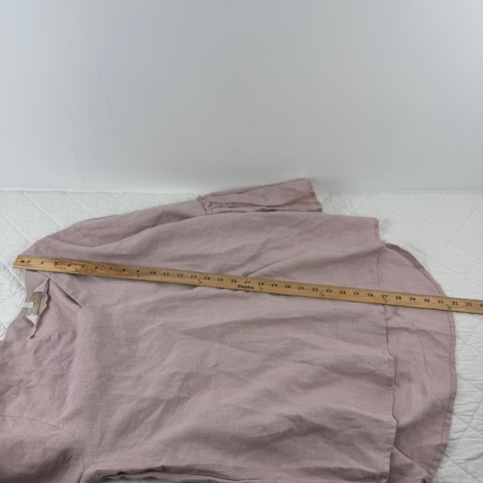 Crown Linen Designs Maya Top Dusty Pink 100% Linen Bell Sleeve V-Neck M