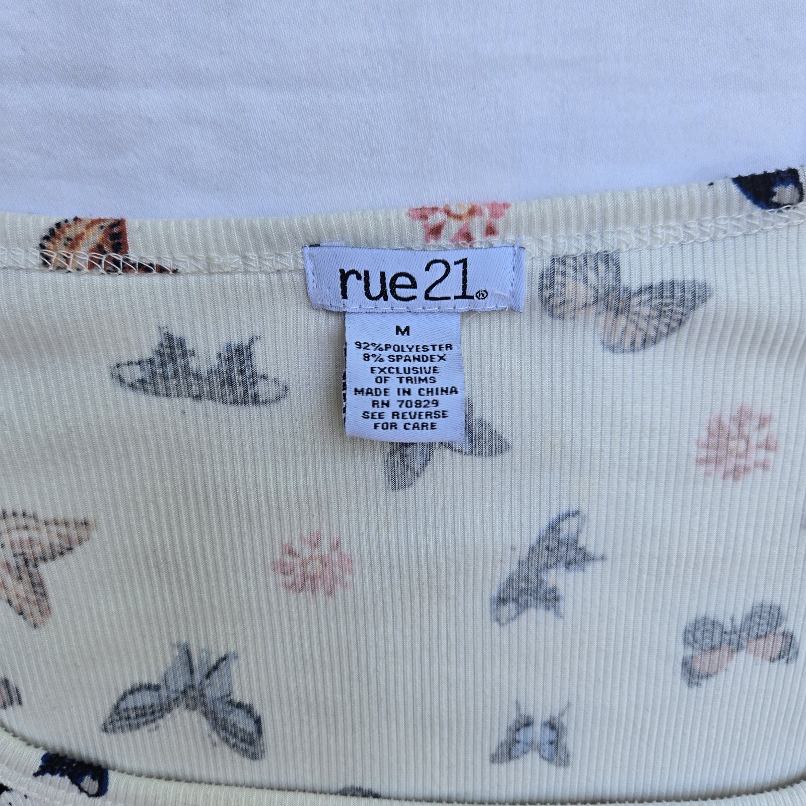 Rue21 Y2K, Butterfly, Ruched Sides , Ribbed Knit, Baby doll Tee, Fairycore,retro