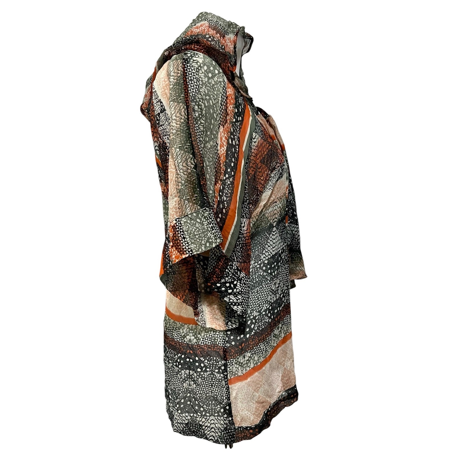 Anthropologie Daughters of Revolution 100% Silk Sheer Top Cardigan Hooded Sz L