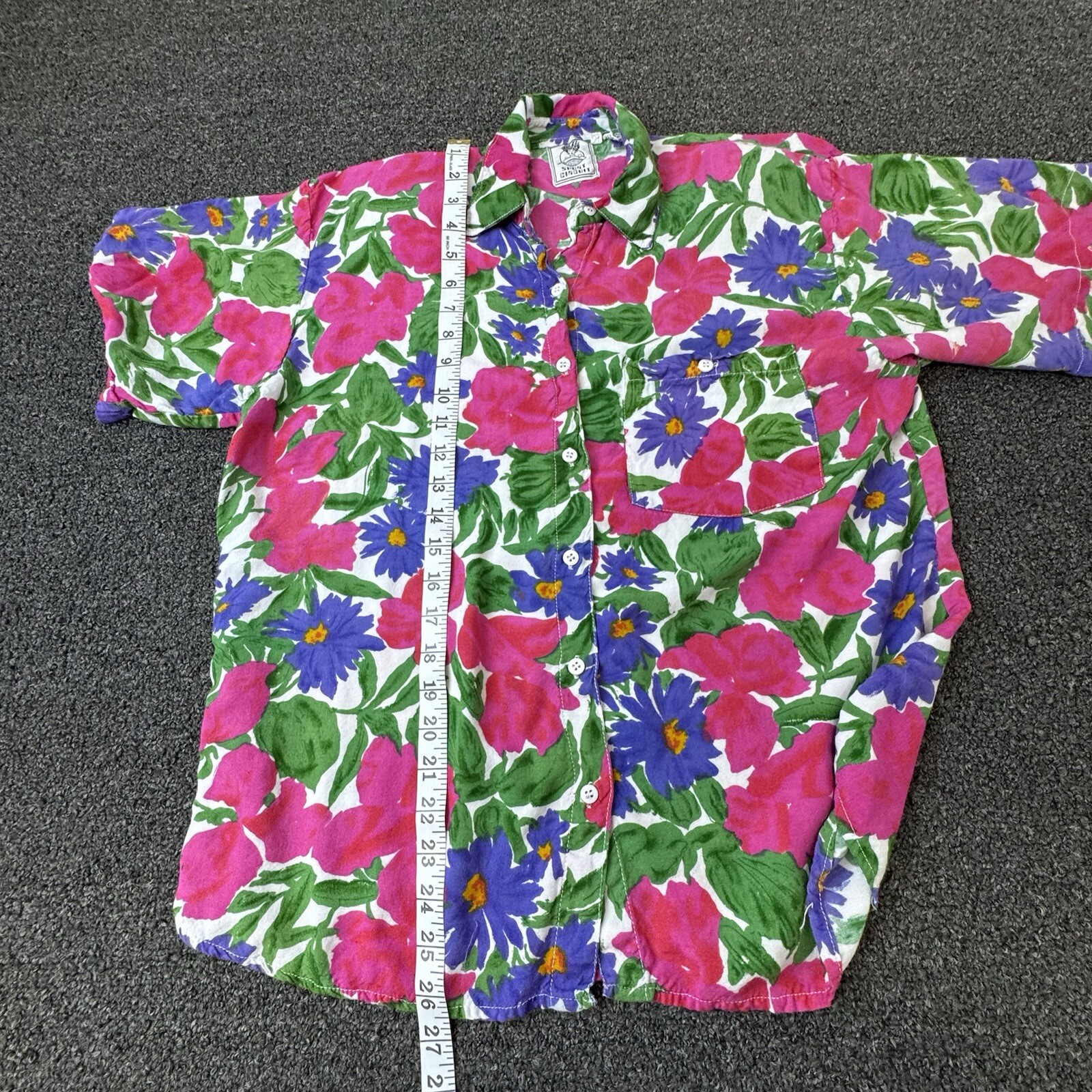 Short Circuit Vintage Womens Large Flowered Button Down Top Blouse Shirt