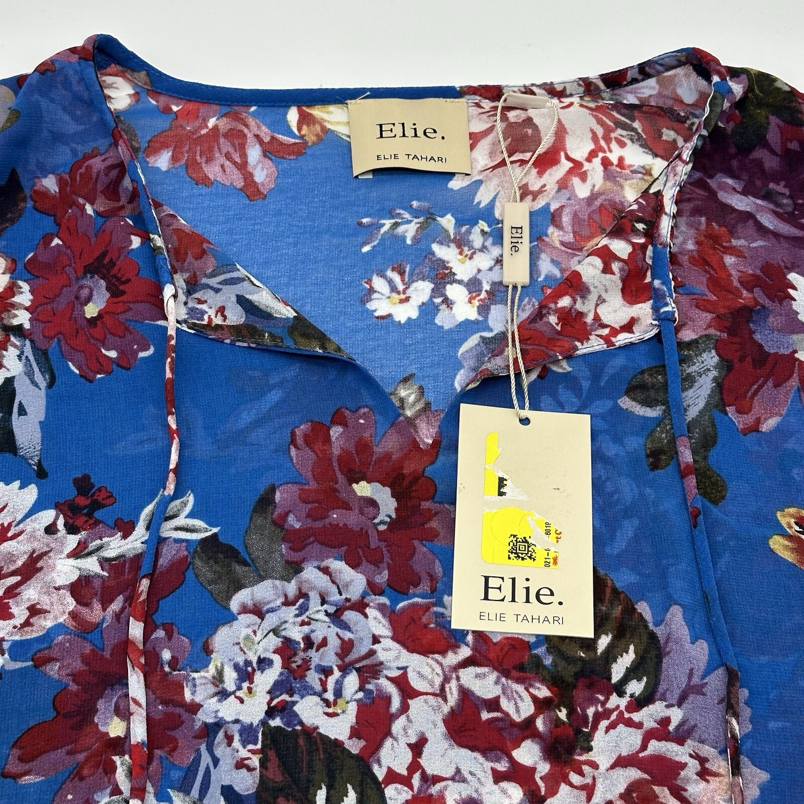 Elie Tahari Size XS Spring Blossom Print Sheer Chiffon Long Sleeve Blouse NWT