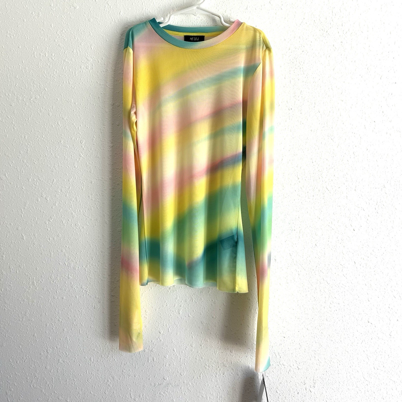 AFRM Mesh Top Women’s Size XS Yellow Pink Long Sleeve Hippie Festival Boho