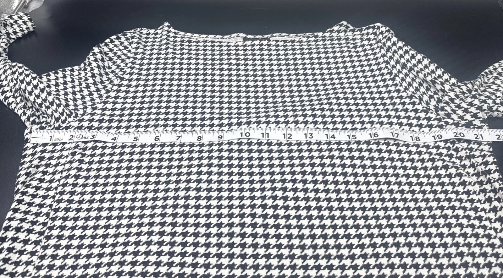J Jill Wearever Womens Black White Houndstooth 3/4 Sleeve Top Large Classic City