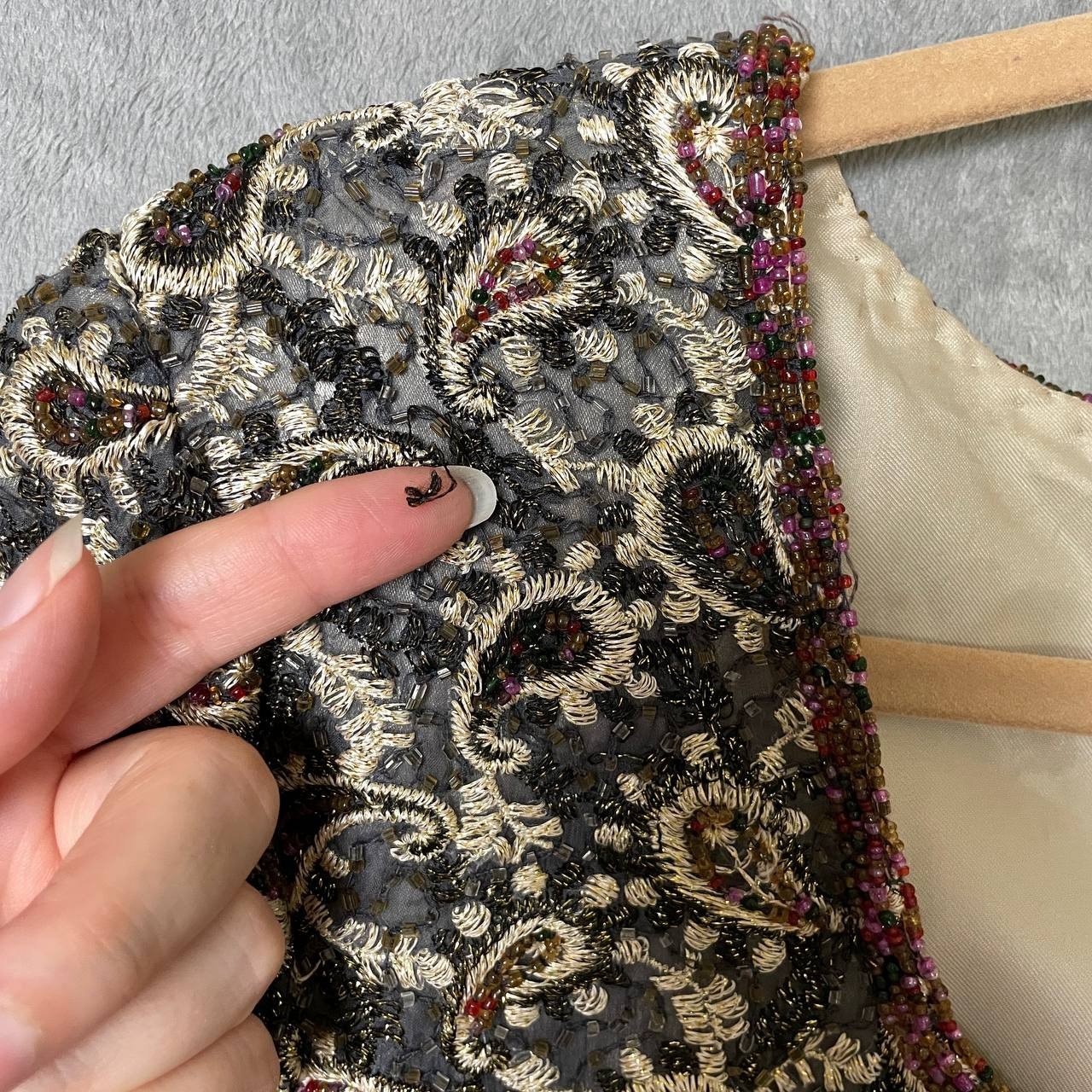 Silk Beaded Paisley Blouse Blue Gold Formal Size 14 Romantic Victorian Evening