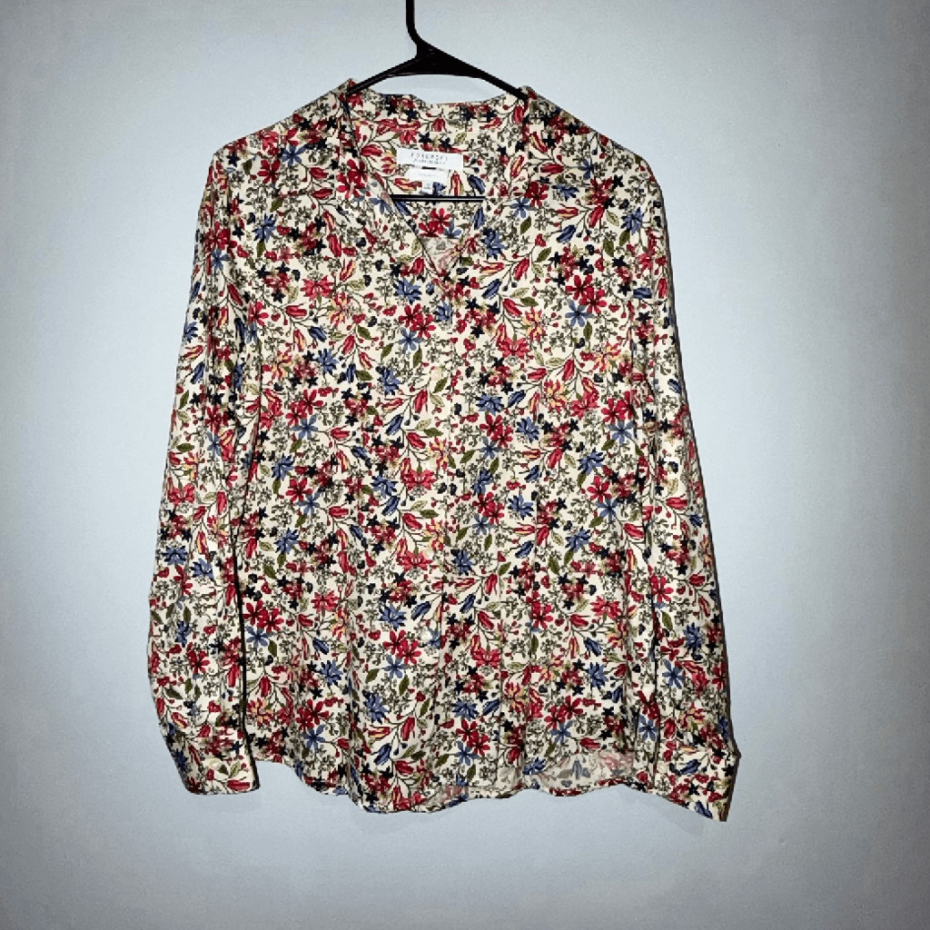 Foxcroft for Appleseed’s Size 12 Shaped Floral Button Front Wrinkle-Free Shirt #