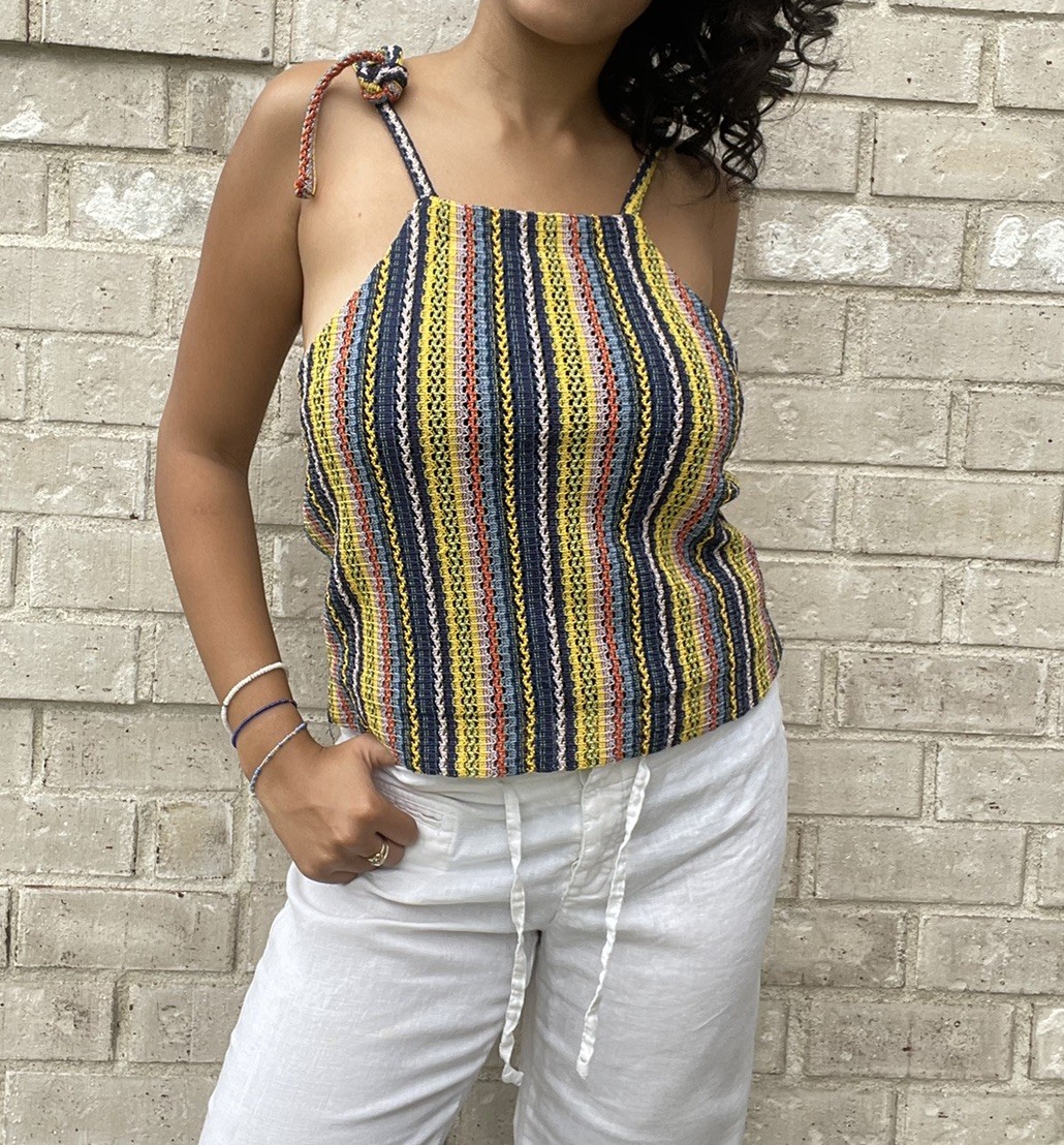 MADEWELL Women’s Size S Rainbow Crochet Texture & Thread Tie-Shoulder Tank Top