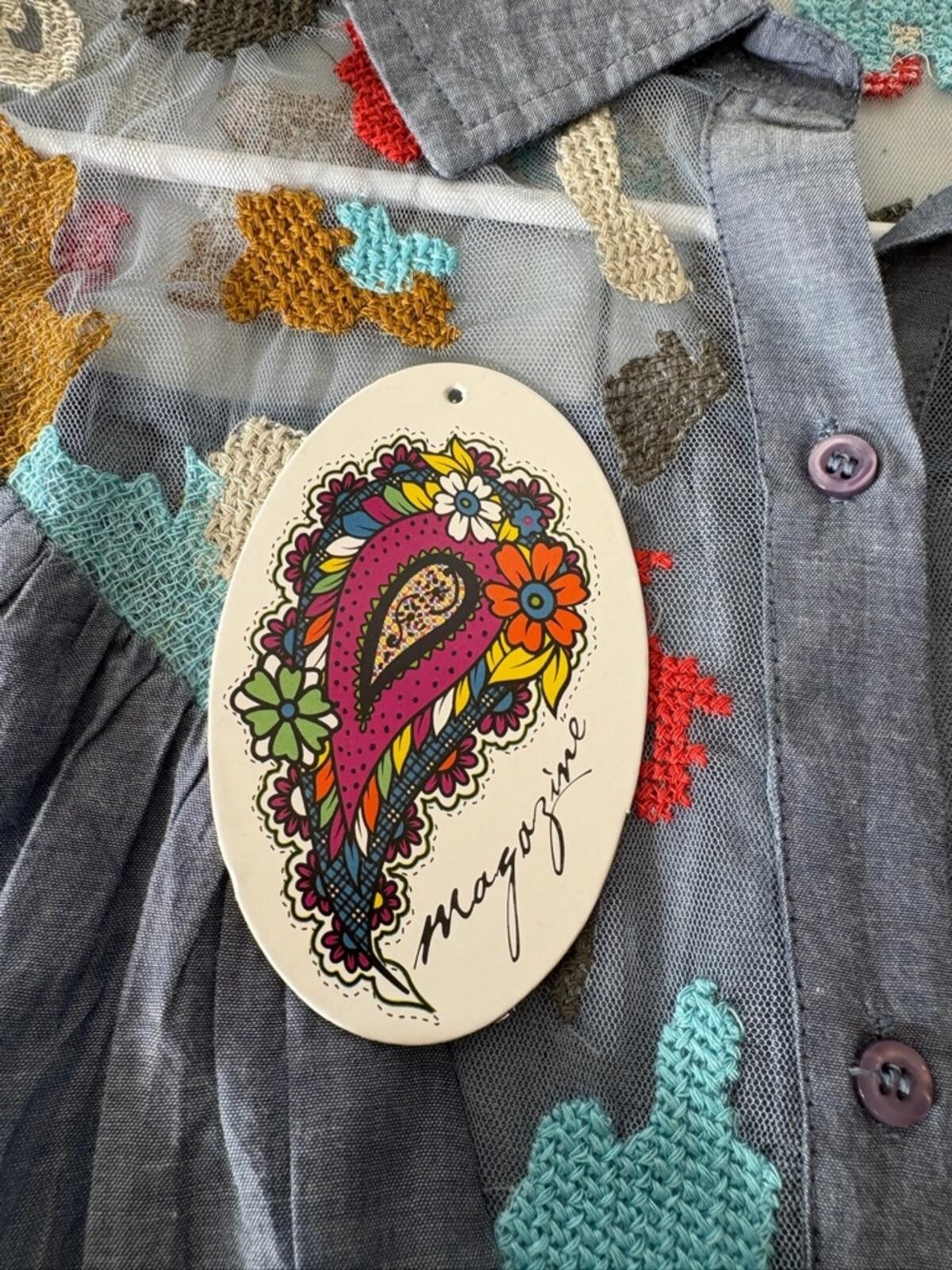 Embroidered Chambray Button-Down Shirt in Light Blue 1864
