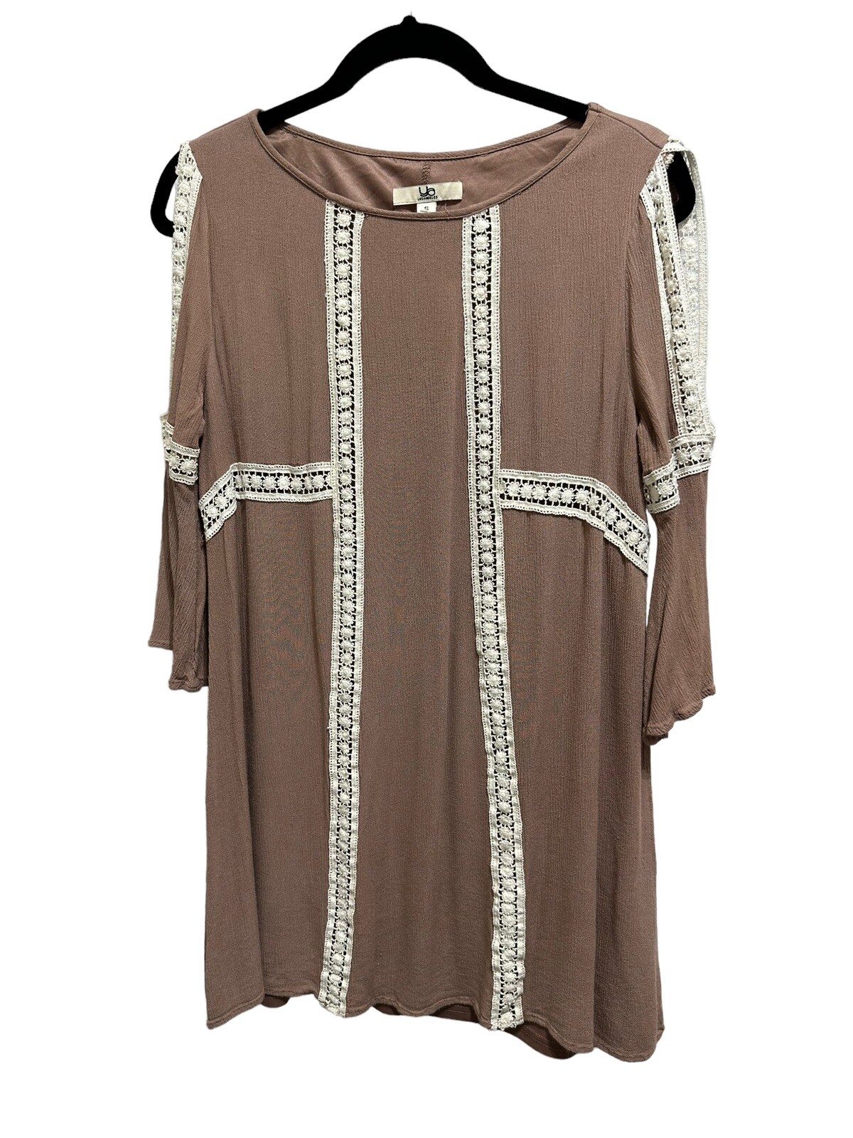 Ya Los Angeles Small Brown Ivory Cold Shoulder Tunic Top Crochet Boho Peasant