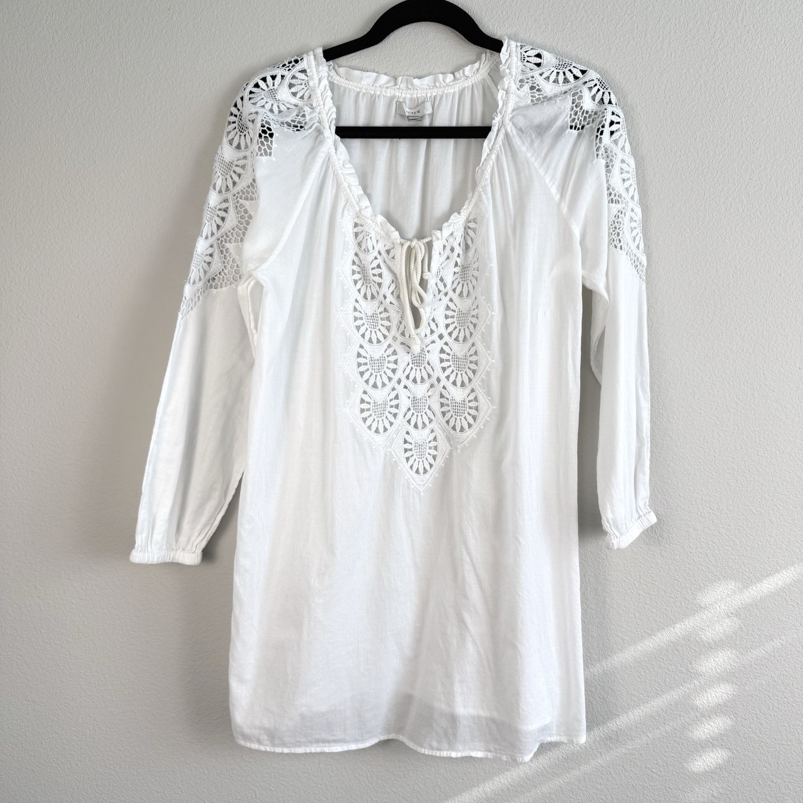 J Crew White Embroidered Tunic Womens Small Coastal Preppy Vacation Resortwear