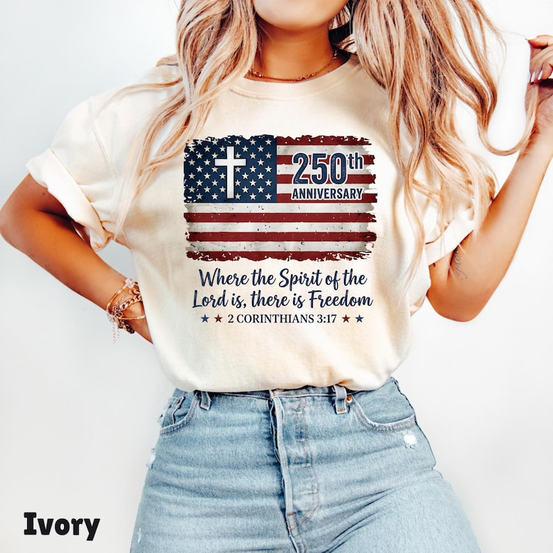 Jesus American Flag Shirt 250th Anniversary Bible Verse Tee Christian 4thOf July