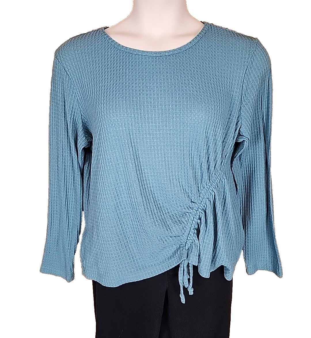 Wrangler Retro Blue Asymetric Stretch Long Sleeve Pullover Shirt Womens 2XL R3