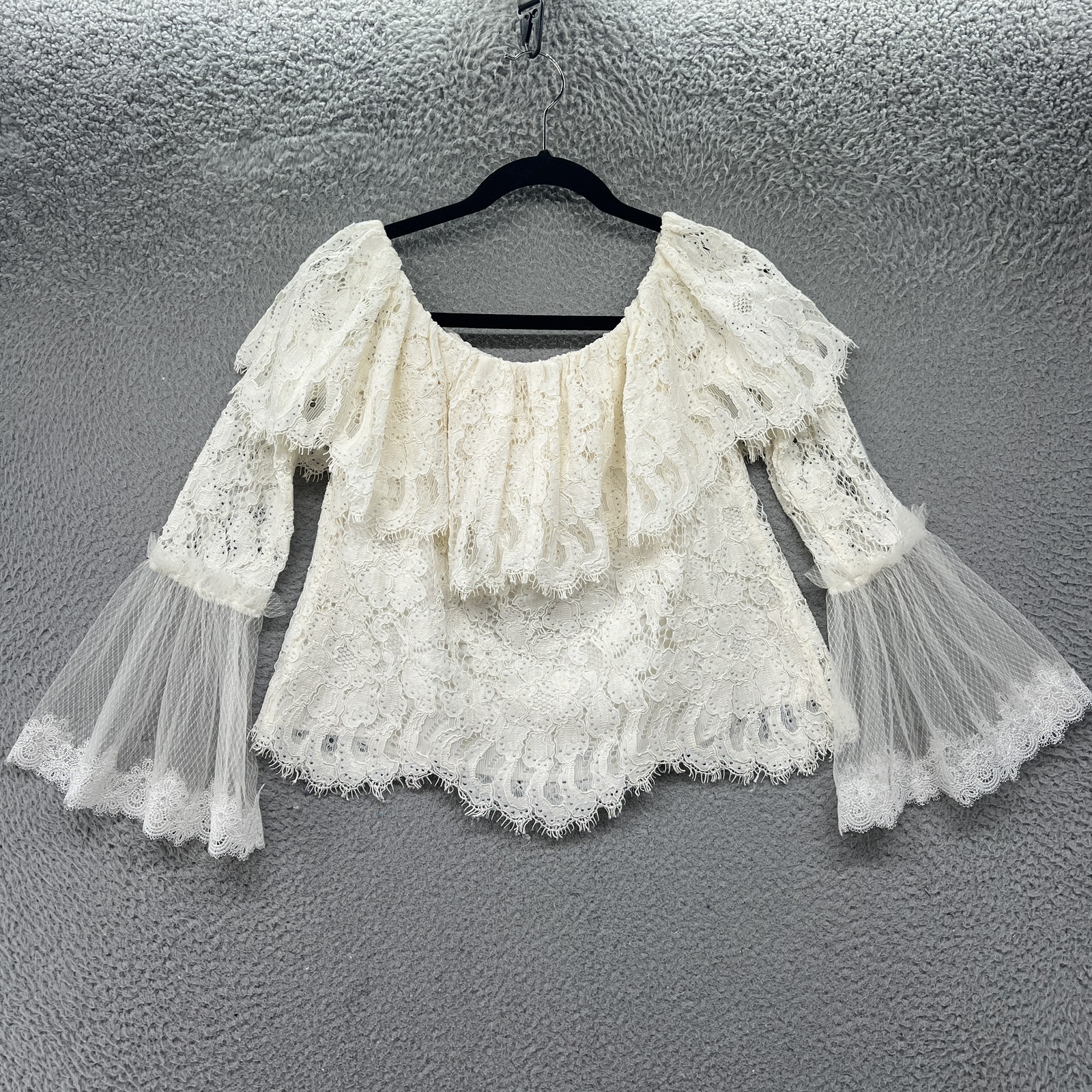 Alexis Lace Blouse Womens Small Off Shoulder Sheer Ruffle Boho Romantic Top