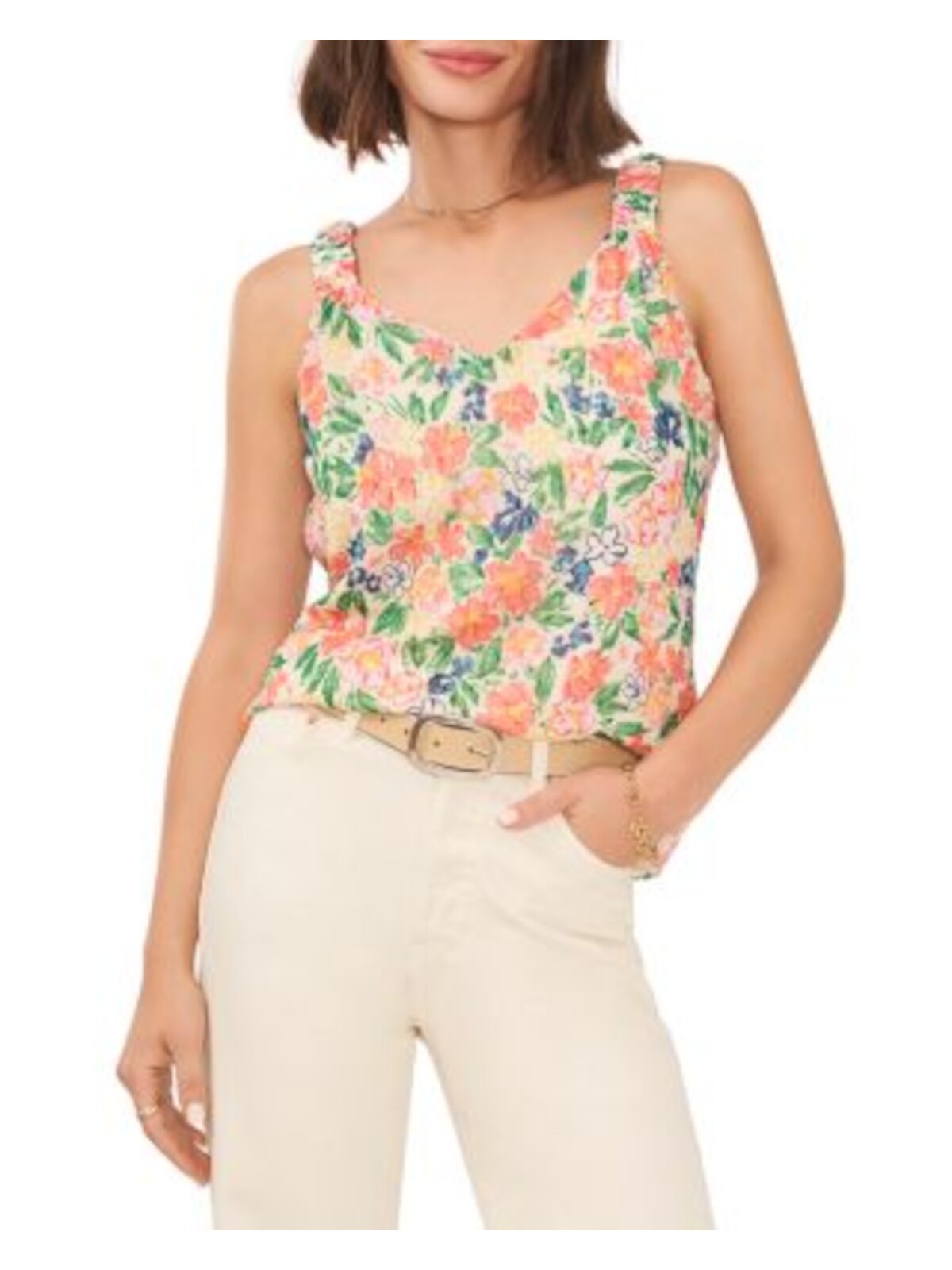 VINCE CAMUTO Womens Ivory Lined Straps Side Vents Sleeveless V Neck Tank Top XS