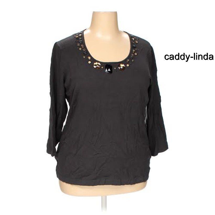 NEW NWT $109 JONES NEW YORK 3X BLACK CHARCOAL GRAY STONES JEWELS TOP RAYON NYLON