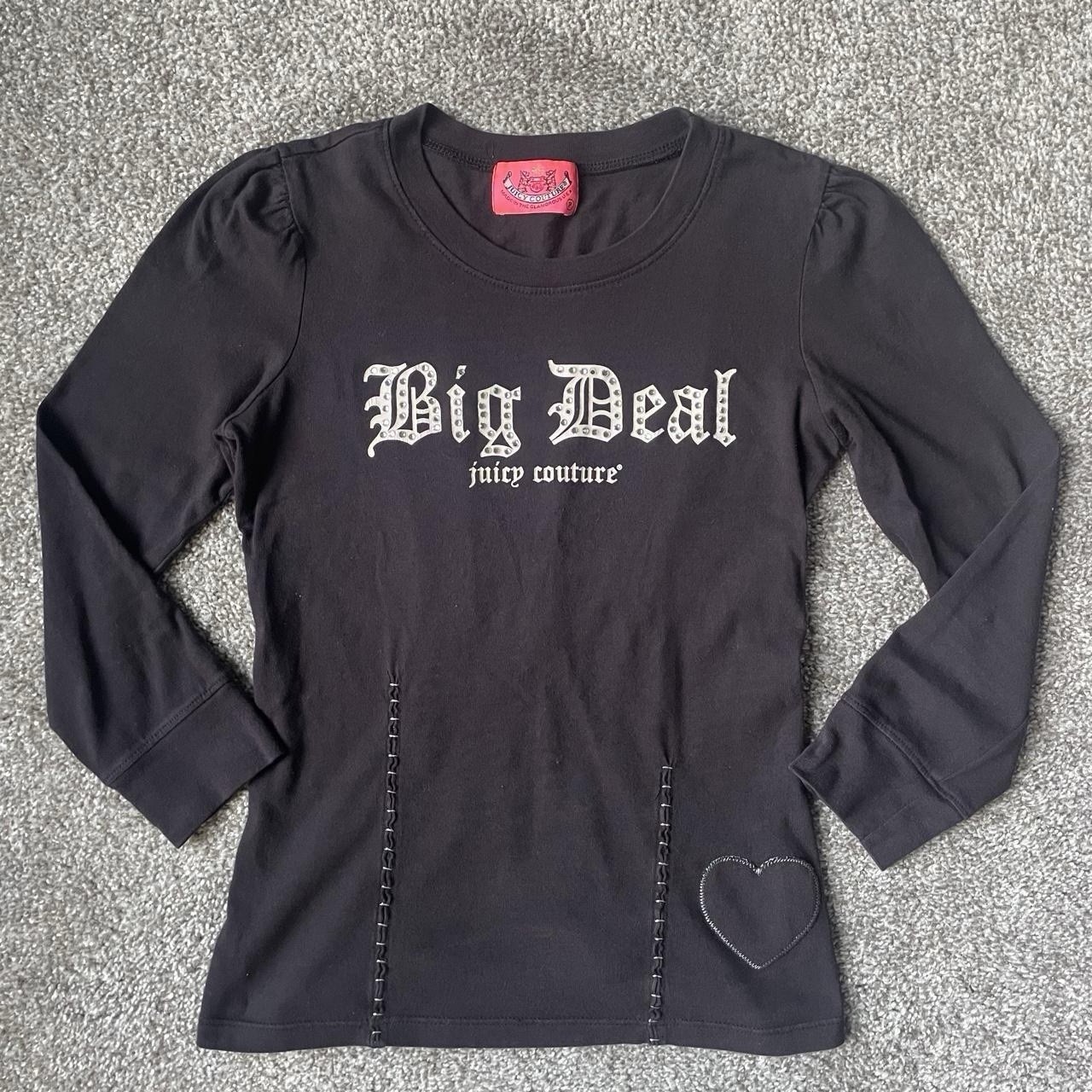 Vintage Y2K Juicy Couture Black 3/4 Sleeve Baby Tee Bedazzled Top