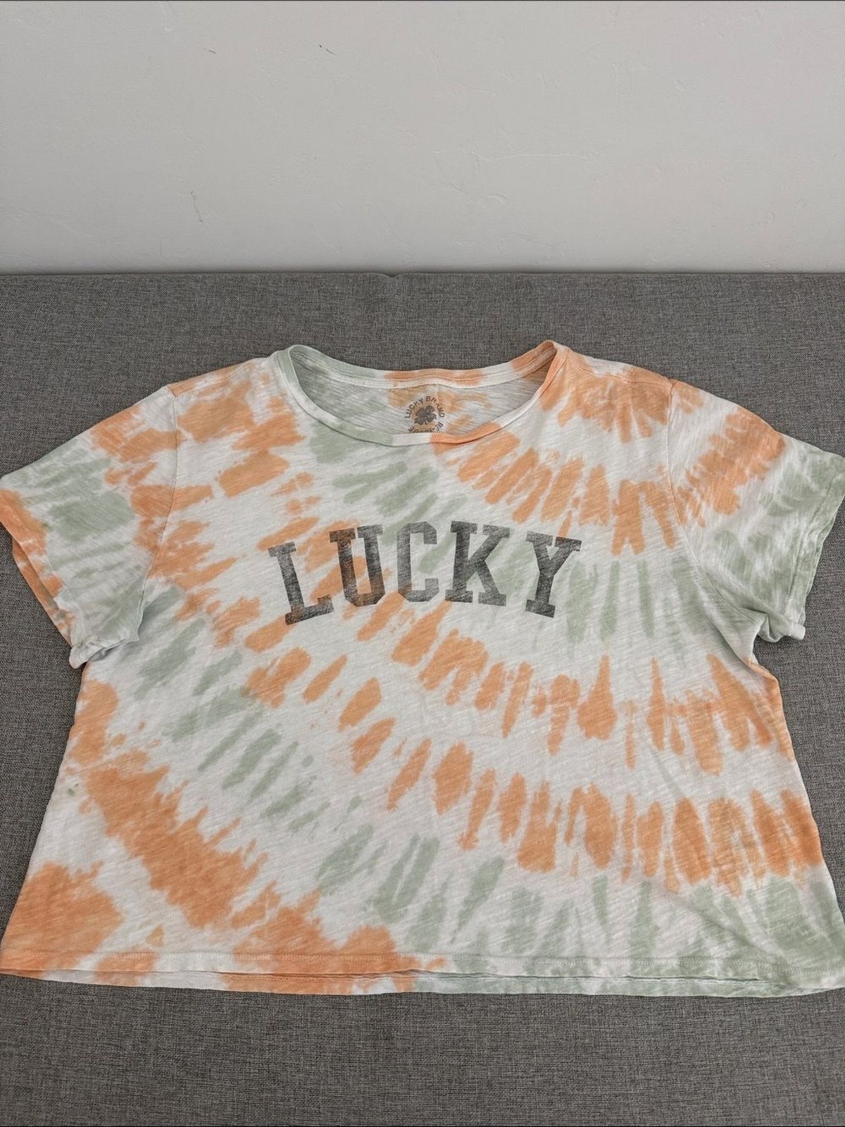 Lucky Brand Green & Peach Tie-Dye Crop Tee