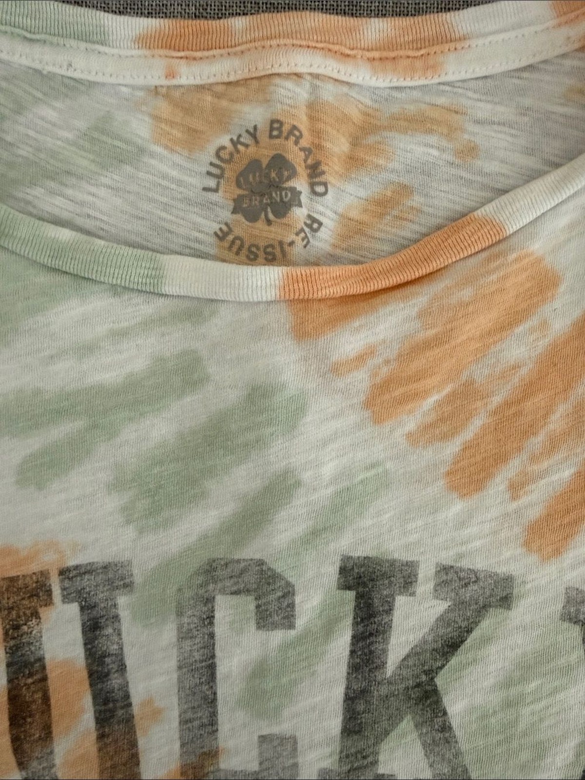 Lucky Brand Green & Peach Tie-Dye Crop Tee
