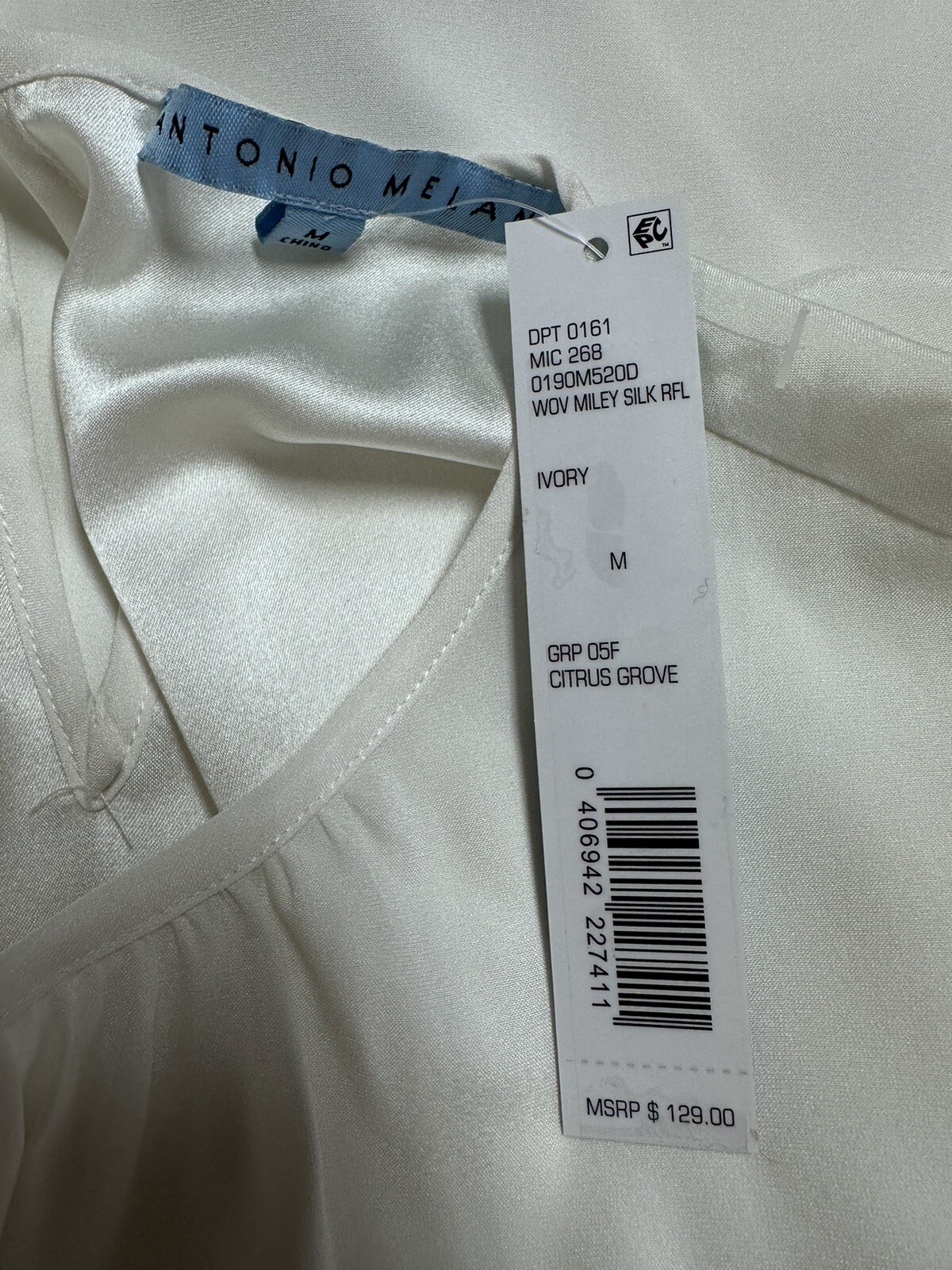 Antonio Melani Women Blouse Shirt Top Medium 100% Silk Short Sleeve Ivory $129