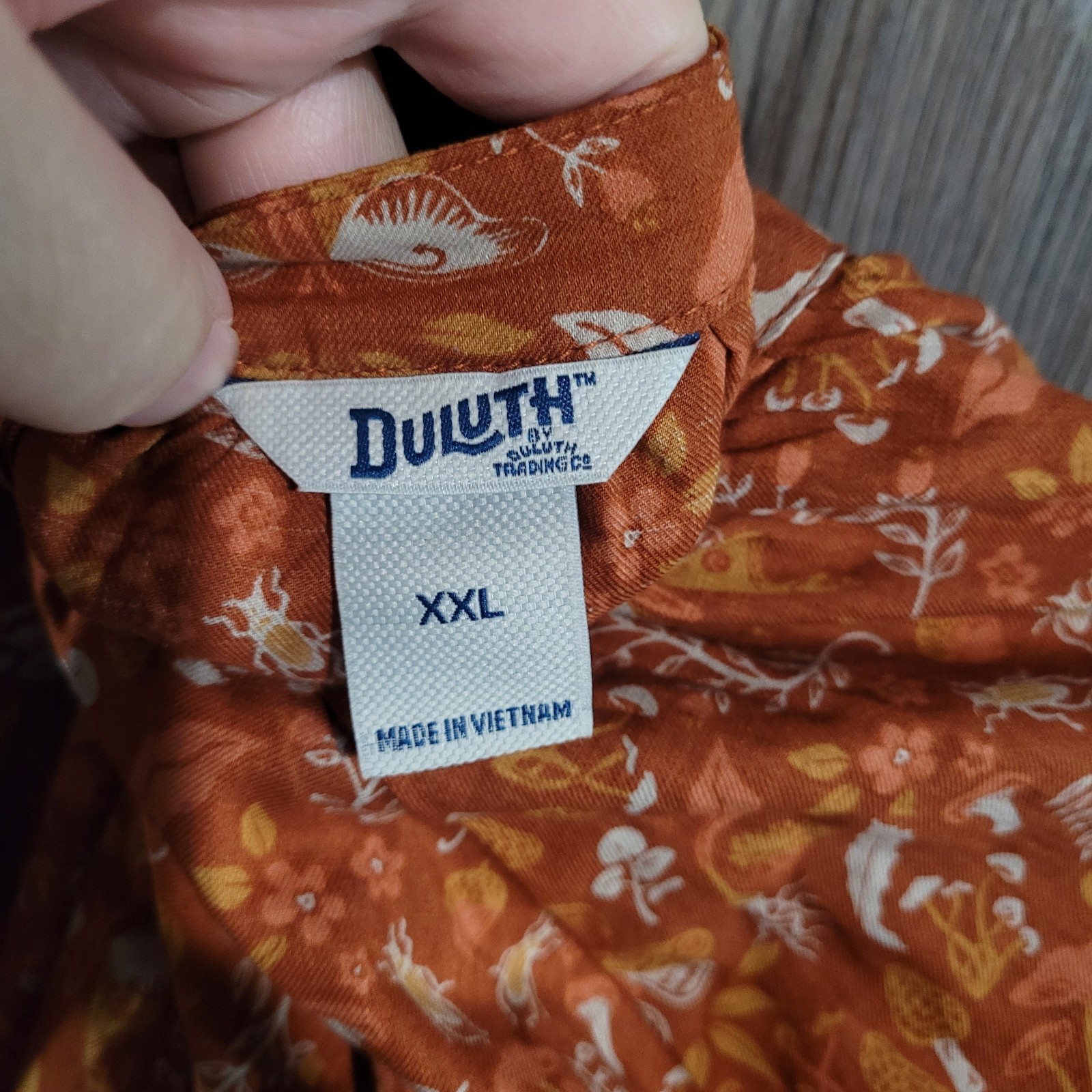 Duluth Trading Button Front Blouse XXL Orange Moth Mushroom Whimsical Gardening