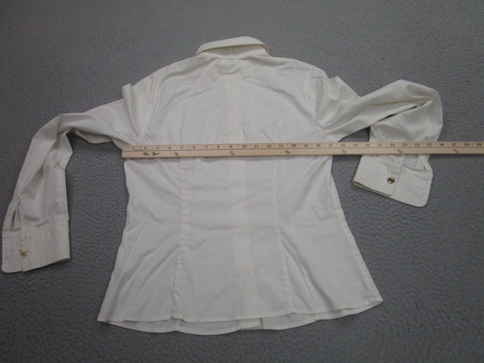 Escada Blouse Womens 36 White Stretch Button Front Rhinestone Cuffs Slim Fit