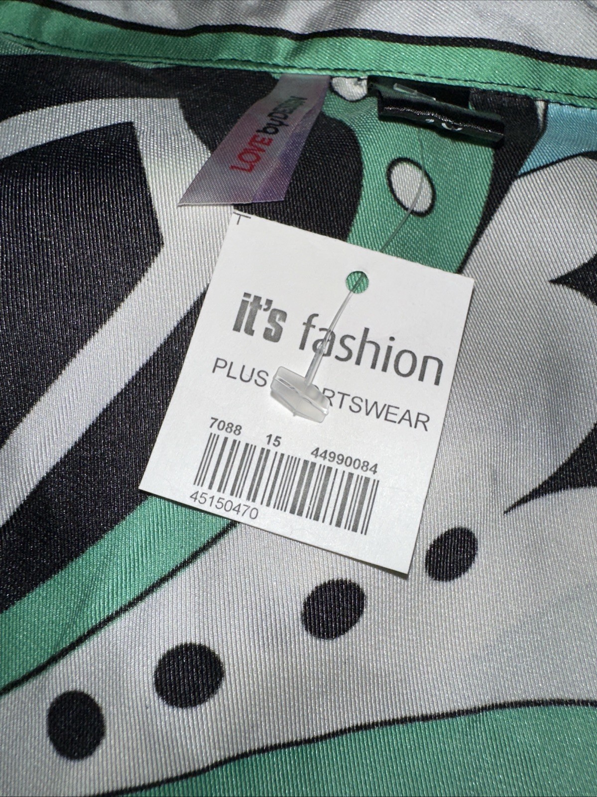 Love By Design NWT Women’s Plus 1X Top Green Black 3/4 Kimono Sleeve Wrap Shirt