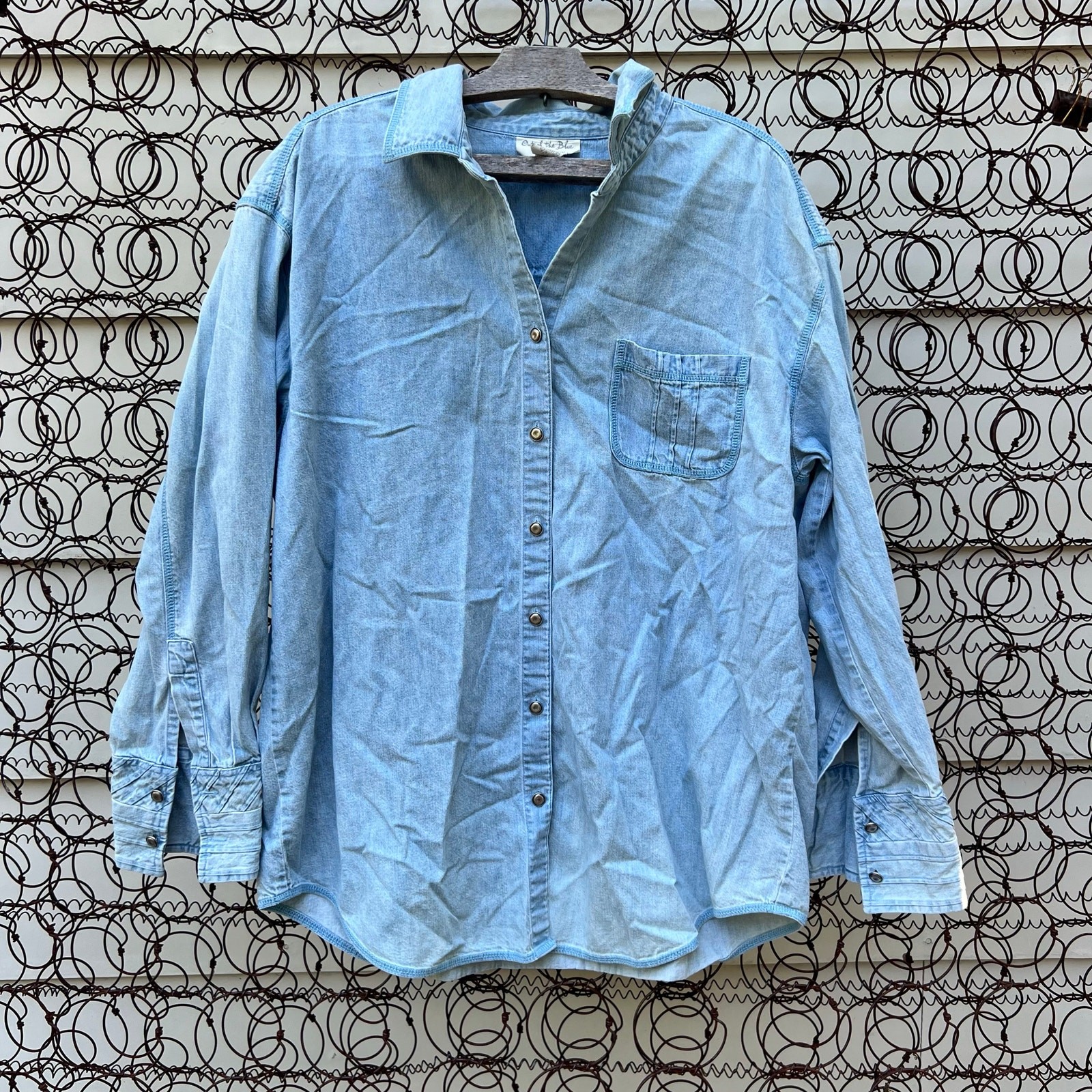 Y2K Out of the Blue J Jill Denim Chambray Shirt LARGE 100% Cotton Boho Western