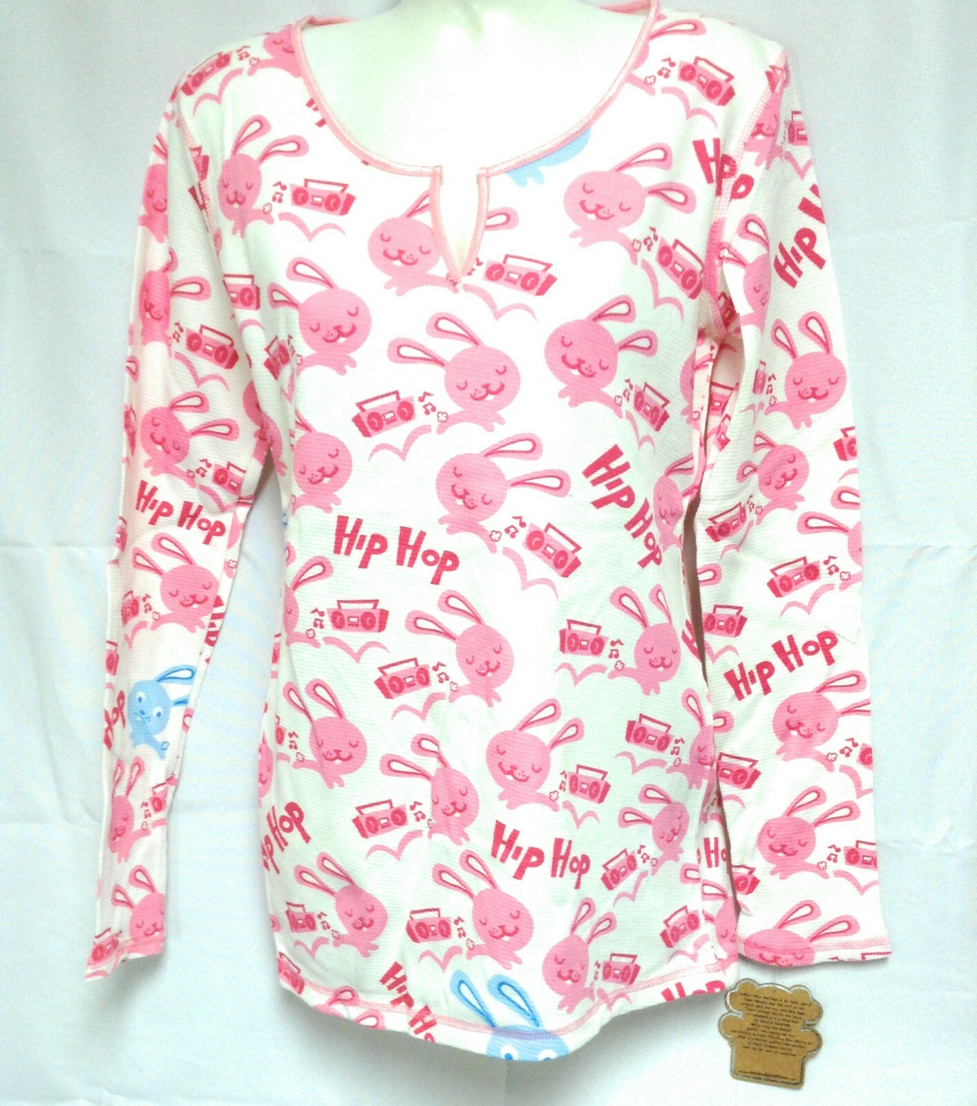 Womens Juniors David & Goliath Hip Hop Bunny Sleep Style Long Sleeve Shirt Top