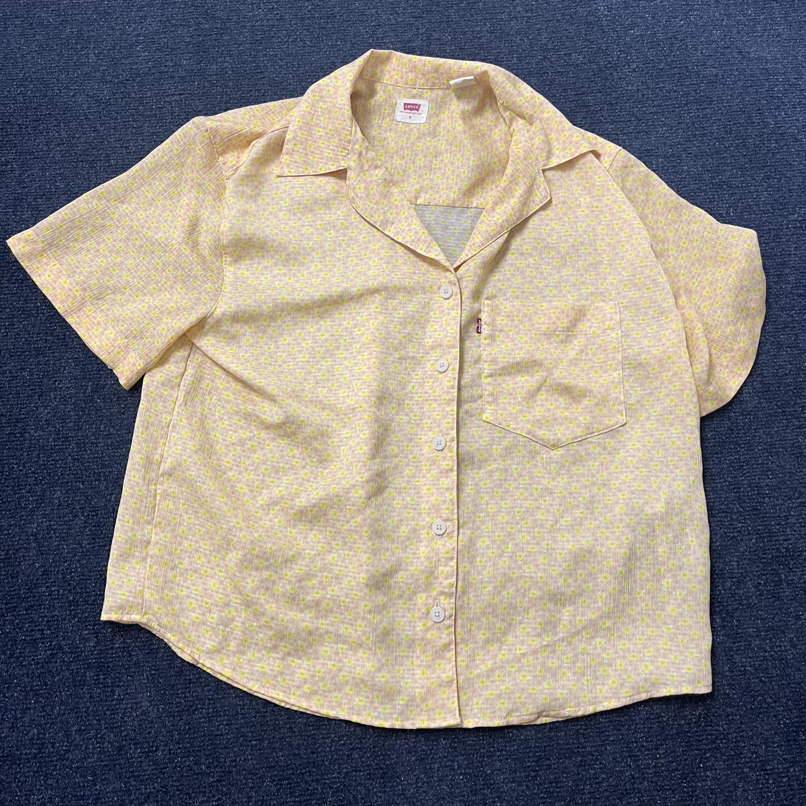 Levis Shirt Womens Small Yellow Floral Button Front Camp Collar Casual Top