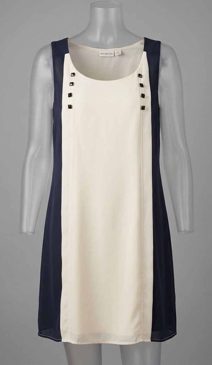 Blu Pepper Black And Cream Design Lined Sleeveless Dress L, Great For Office