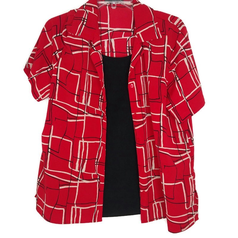 Elementz Womens Blouse 1 Piece Twin Slet Size L Short Sleeve V-Neck Red