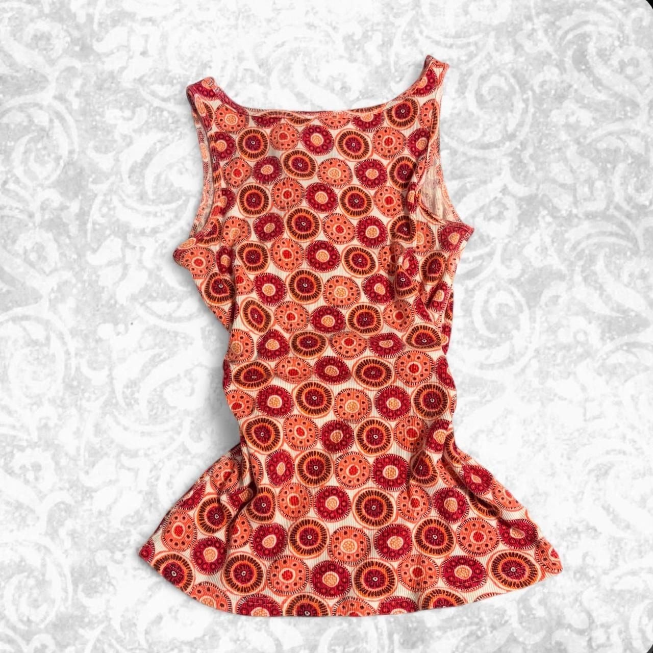 Faded Glory Red Orange Geometric Circle Pattern Tank Top