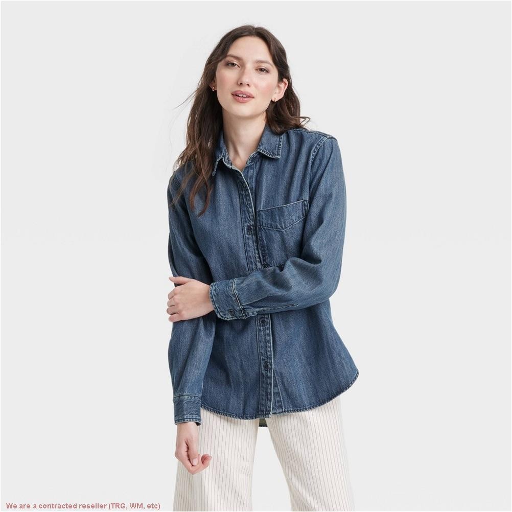 Women’s Relaxed Fit Denim Button-Down Shirt L *SEE DEAL!!!*