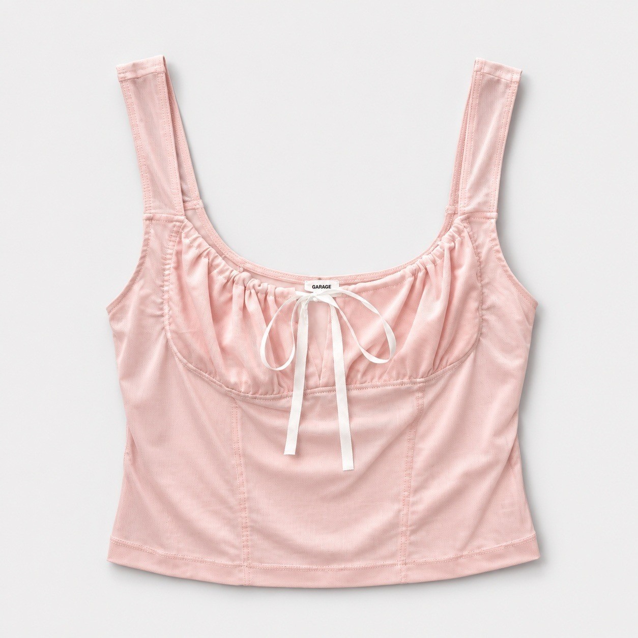 Garage Women’s XL Mesh Pink Corset Cami Crop Top Ribbon Tie Y2K Coquette