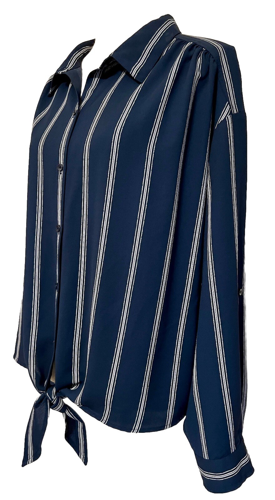 Charter Club Navy Stripe Blouse XL Dressy Casual Career Wear Nautical Easy Care