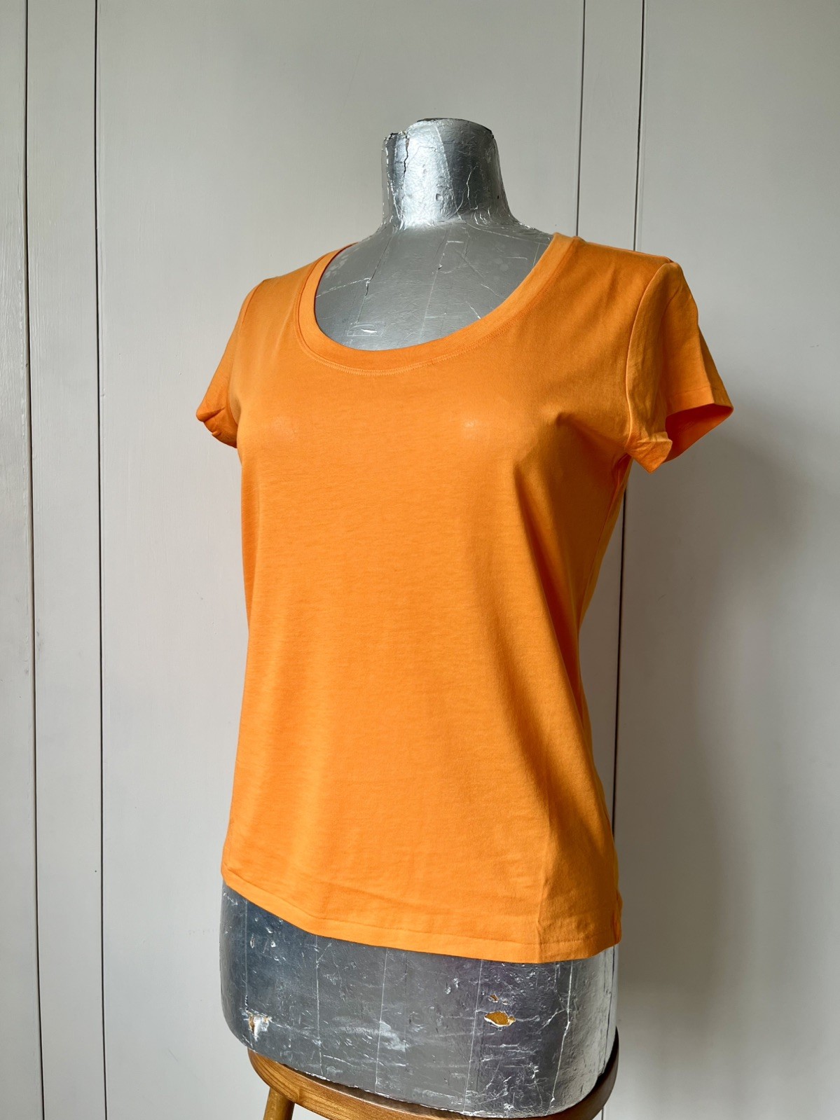 Jigsaw Women’s Orange 100% Cotton T-Shirt Round Scoop Neck Top Tee Size S Small
