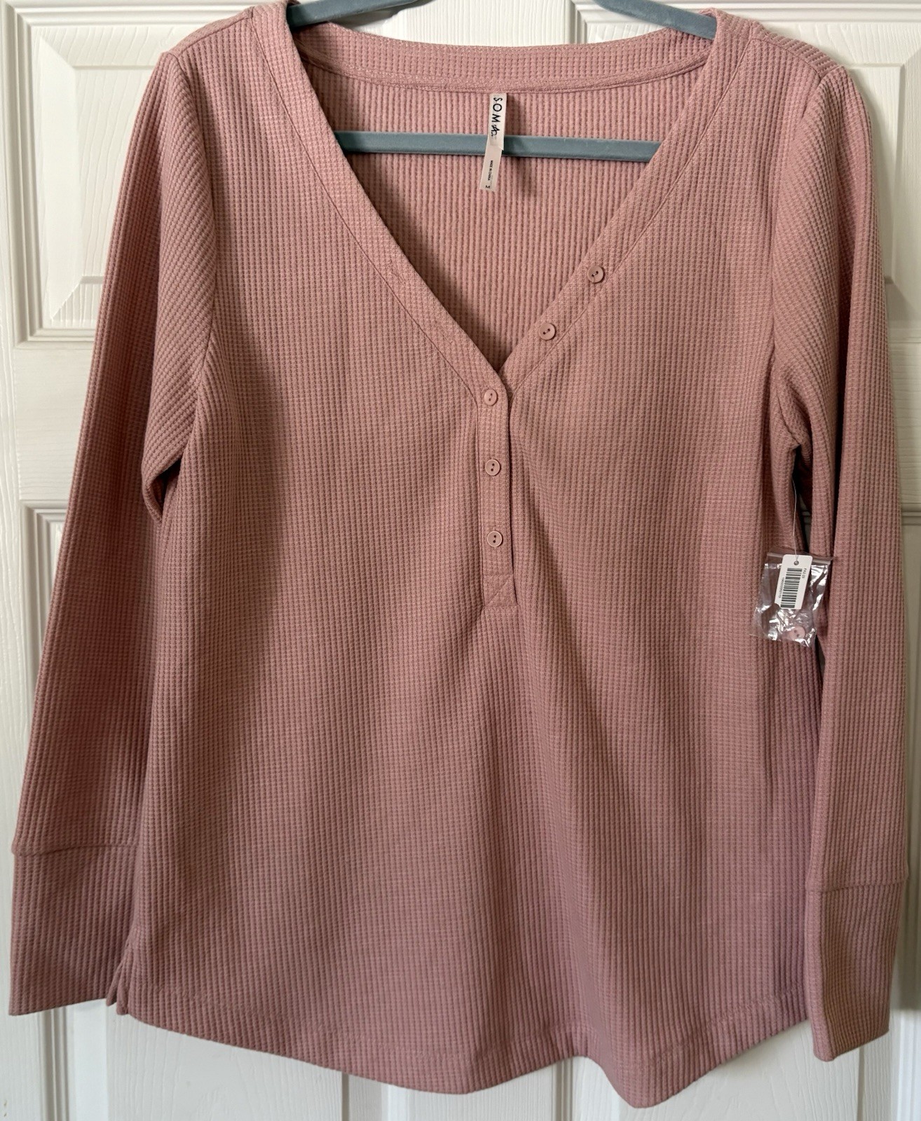 SOMA MEDIUM V CUT W/ BUTTONS ROSE PINK WAFFLE WEAVE TOP NEW NWT