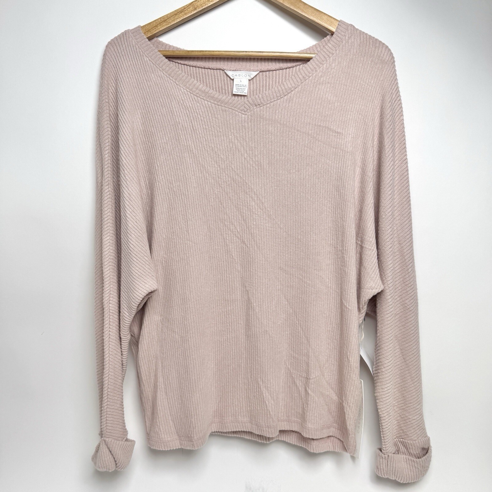 CASLON Women’s Sz S Oversized Light Pink Ribbed Long Sleeve Shirt NEW