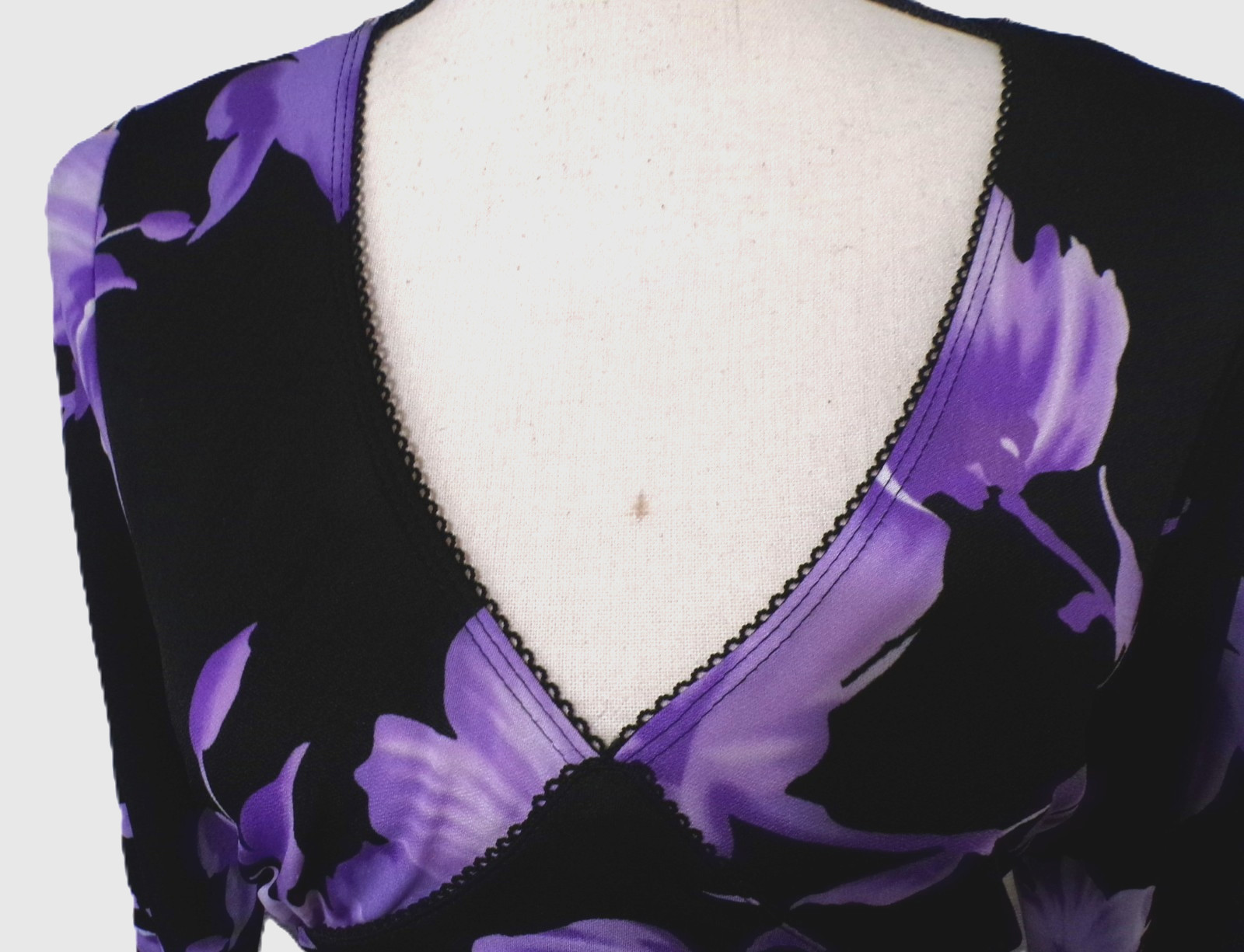 Y2k Babydoll top S Black deep Purple Floral Lace Ties Fairygoth Vampy Whimsigoth