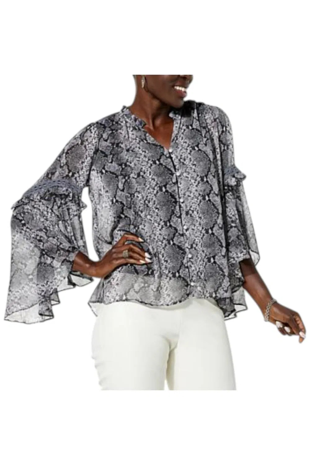C. Wonder Women’s Chiffon Drama Top Python Black