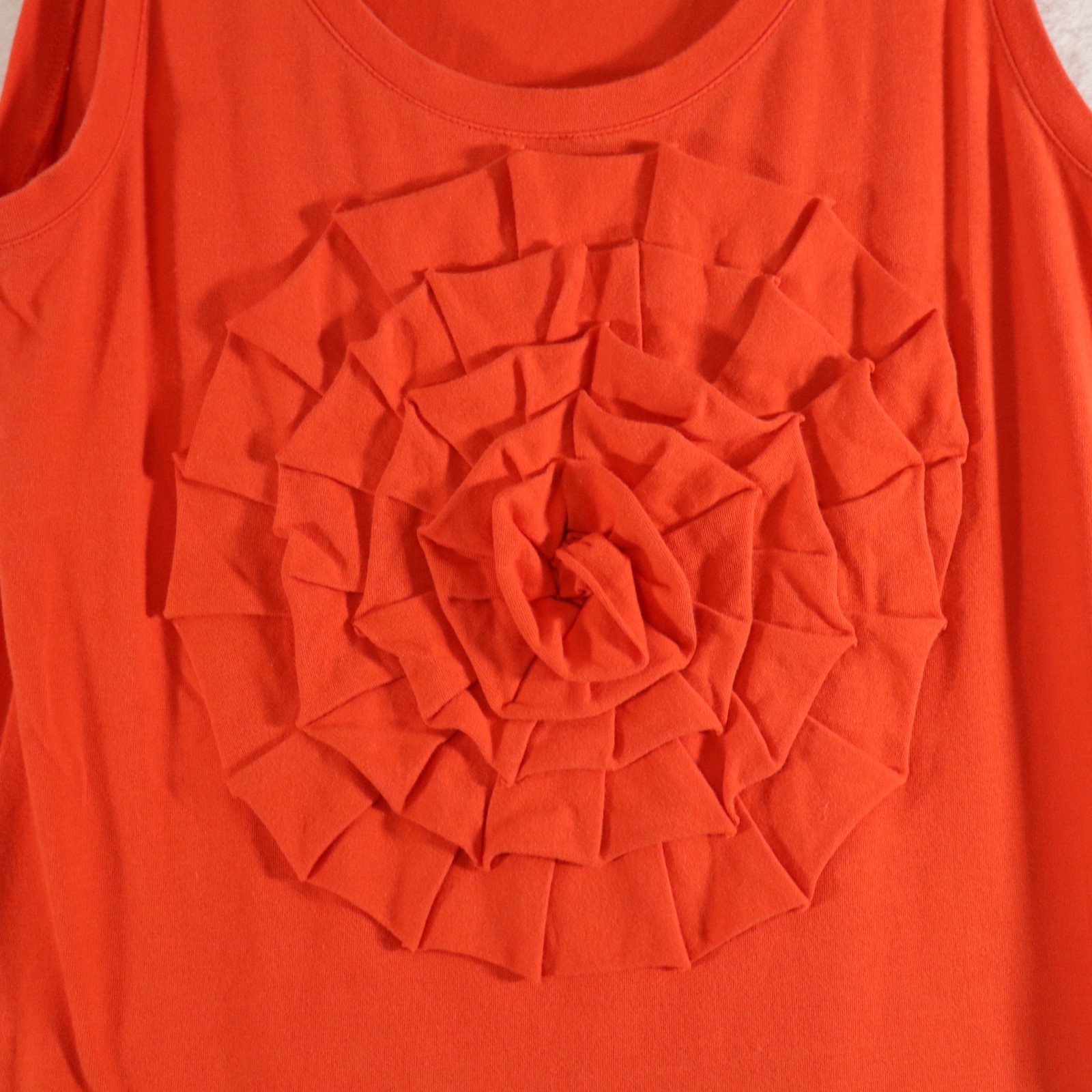 Kate Spade New York Womens Orange Floral Rosette Scoop Neck Pullover Blouse S
