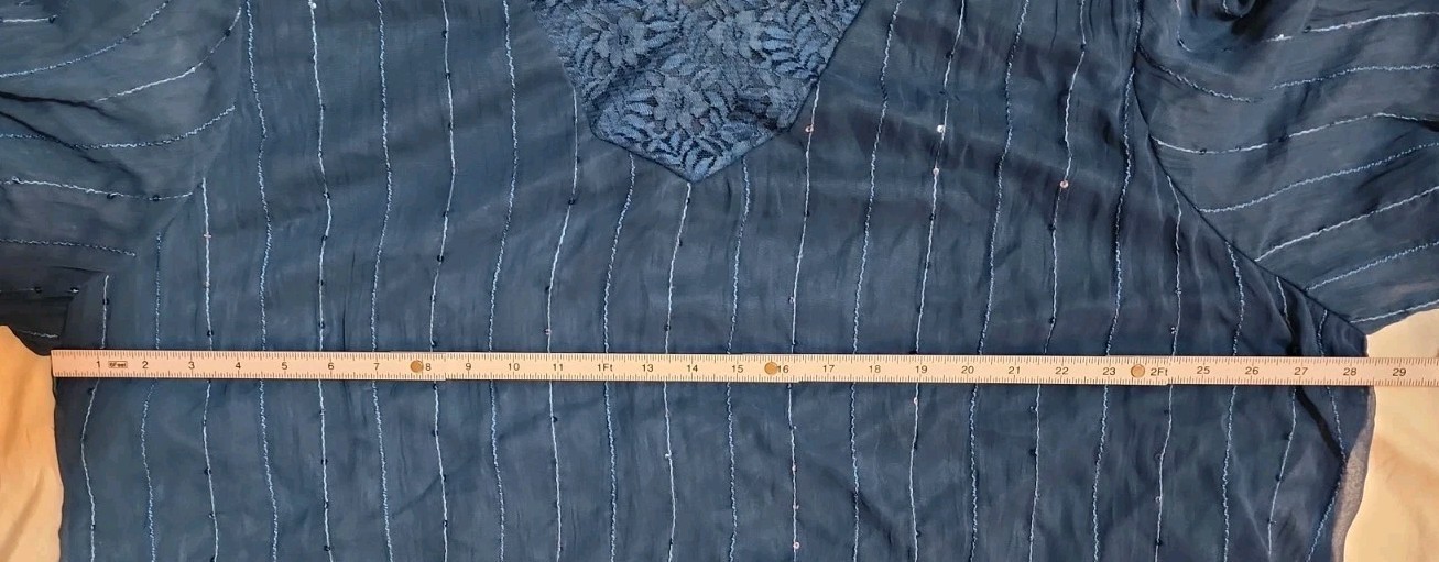 Maggie Barnes Chiffon Tunic Blouse sz 3X Blue Sequin Lace embellishments Lined