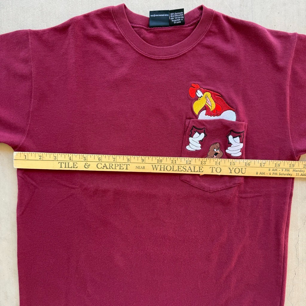 Vintage 1998 Foghorn Leghorn Pocket T Shirt Warner Bros Studio Store XS Burgund