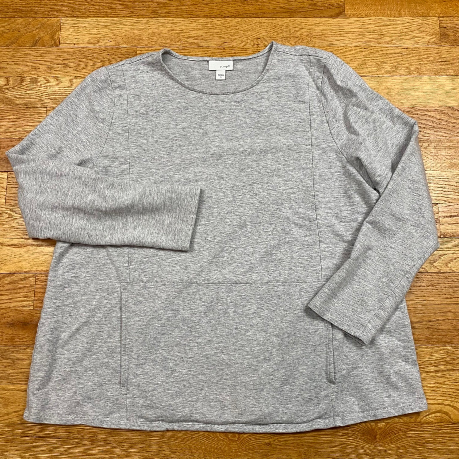 Pure Jill Pima Cotton Modal Pullover Women XL Grey Pocket Minimalist Loungewear