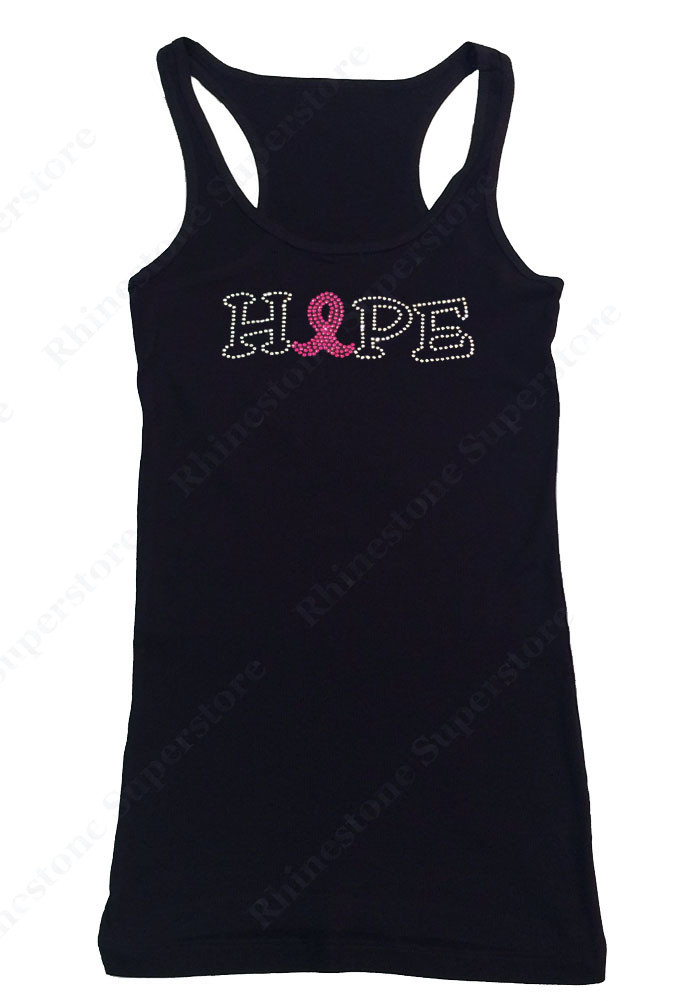 Women’s Rhinestone T-Shirt ” Hope Cancer Ribbon ” Pick your Color Ribbon